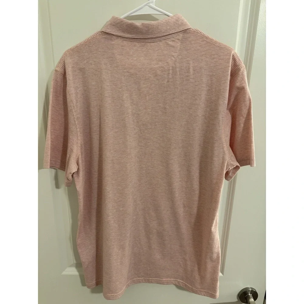 Rails Sebastian Coral Stripe Polo Shirt Mens Large Pink White EUC - Picture 6 of 6